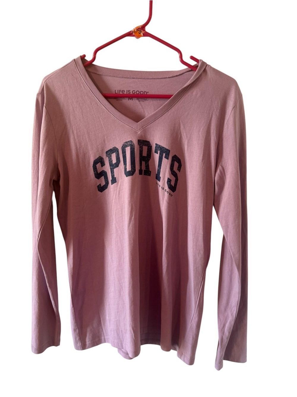 Life Is Good lavender/pink SPORTS' V-Neck Long Sleeve Tee NWT size Medium